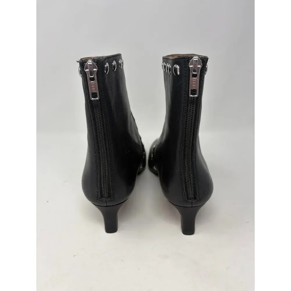 NWOT Madewell Dimes Kitten-Heel Boots 8 black leather studs moto biker booties